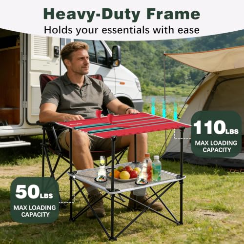 2 Tier Folding Camping Table (Red 30D x 24W x 28H inches)