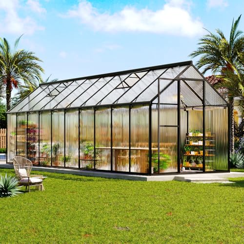 6x20 FT Walk in Polycarbonate Greenhouse with 2 Top Windows
