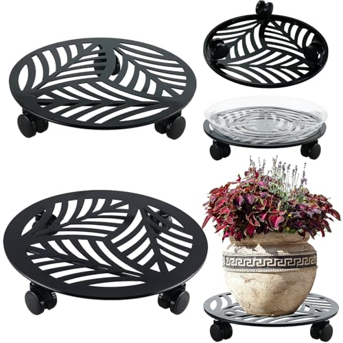 2 Packs Large Metal Plant Caddy with PU Wheels 12" (12"/ 13")