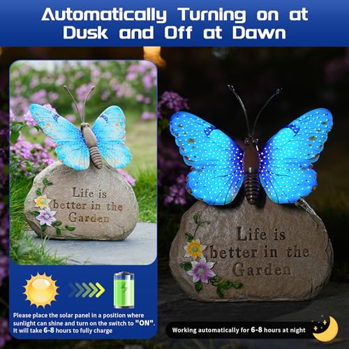 Solar LED Butterfly Garden Statue with Sparkling Light (Blue)