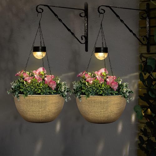 2 Packs Solar Hanging Basket Planters for Plants Outdoor (Copper)