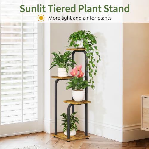 Plant Stand Shelf Tall for Indoor Corner Flower Rack (Classic Brown-Black / 4 Tier)