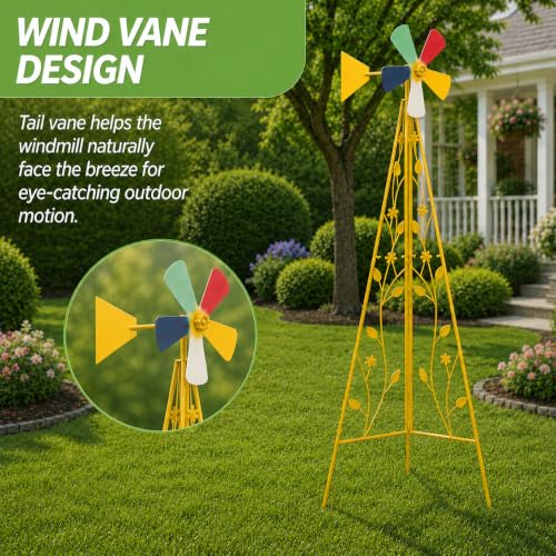 6FT Windmill for Yard Garden Decoration (Yellow)