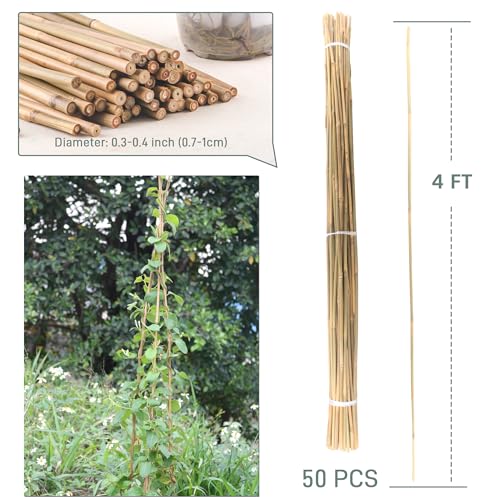 50Pcs 4ft Bamboo Plant Stakes for Indoor Outdoor Plants (50 Count)