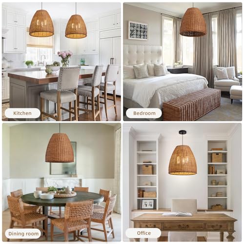 16.5" Rattan Pendant Light (Dark+Curry / 16.54" 3-Light)