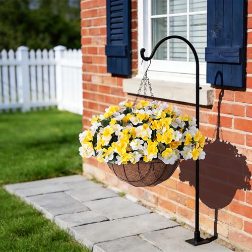 Artificial Hanging Flowers with Basket for Outdoor UV Resistant (A-yellow and White)