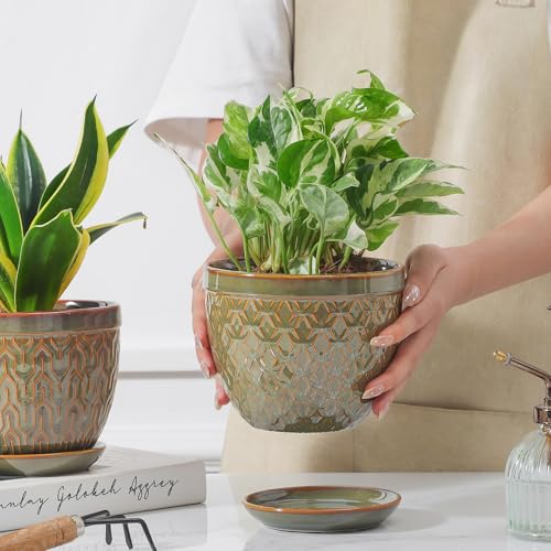 Sureasy Ceramic Indoor Plant Pots (Green / 5.6 inch)