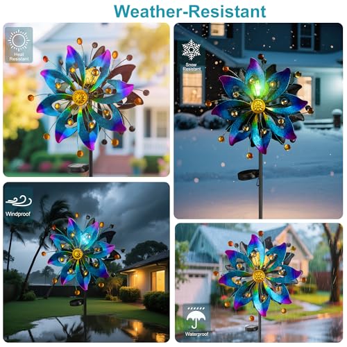 59" Solar Wind Spinner Outdoor Color Changing LED Garden Yard Decor (Blue & Purple)