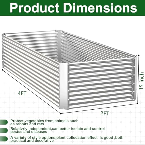 3 Pack Tall Corrugated Galvanized Steel Raised Garden Bed Outdoor (4x2FTx15inch)