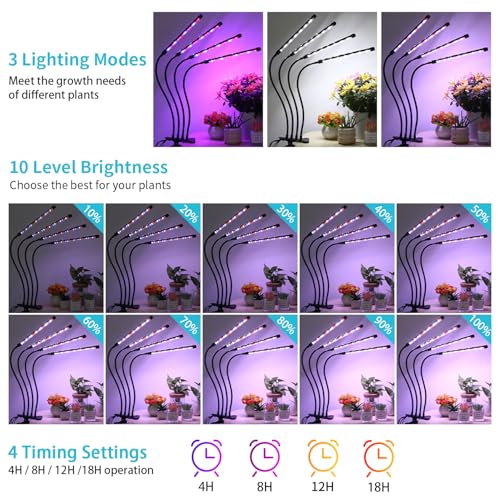 Indoor Plant Grow Light (Red+Blue+White-4 Head 1Pack)
