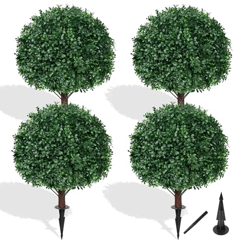 Set of 4 Artificial Boxwood Topiary Ball Tree with Ground Spike (Boxwood Ball 4pcs)