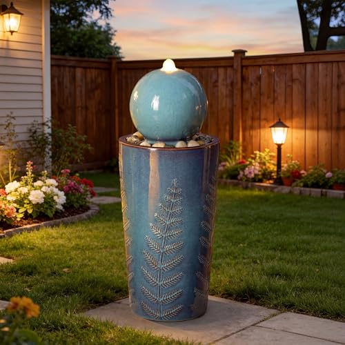 Autodaya 30" Sphere Outdoor Water Fountain (29.5"h-sphere Teal Blue Glaze)
