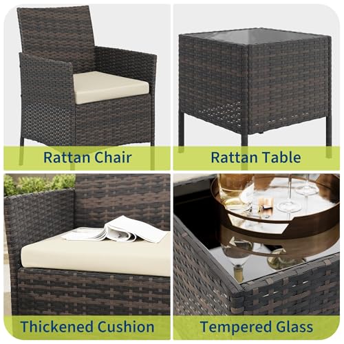 3 Piece Patio Furniture Set (Brown/Beige / 3 Pieces)
