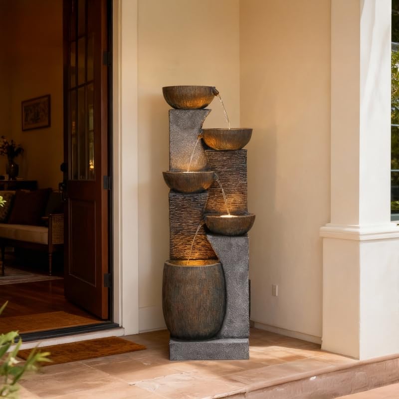 Patio Water Fountain Outdoor 51.6 Inch Tall 5 (Dark Gray-51.6''h)