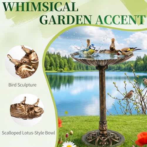 Pedestal Bird Bath with Solar Fountain (Copper shell)
