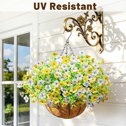 2 Set Artfiticial Hanging Flowers with Basket & Foam Outdoor (Yellow White / 2 Pcs)