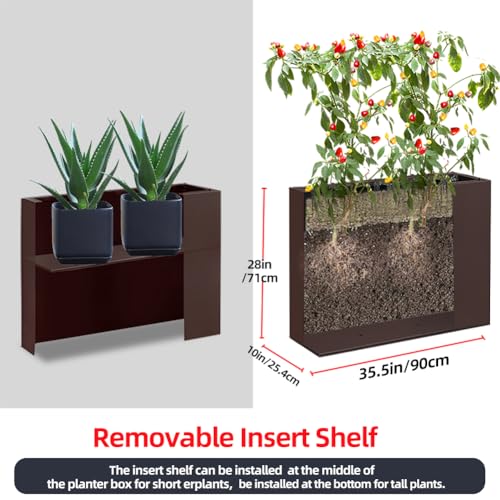 Metal Tall Long Planter Box Large Rectangular Planter Flower Pot with Drainage Holes for Indoor Outdoor Deck Porch Garden Home Patio Front Door