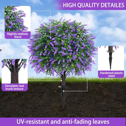 4Pack Fake Lavender Topiary Ball with Boxwood Leave & Ground Spike (Lavender-4pcs)