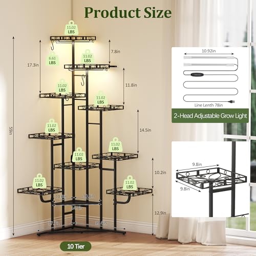 Plant Stand Indoor with Grow Lights (Black / 10-Tier with grow light)