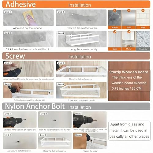 5-in-1 16.5" Extra Long Slim Wall Mount Wrapped Mesh Kitchen Organizer & Shower Caddy Kit, with Paper Towel Holder, Utensil Holder, Soap Dish, Holds 50LBS - White, Netting (White / 5-in-1 Full Mesh (16.5" Extra Long))