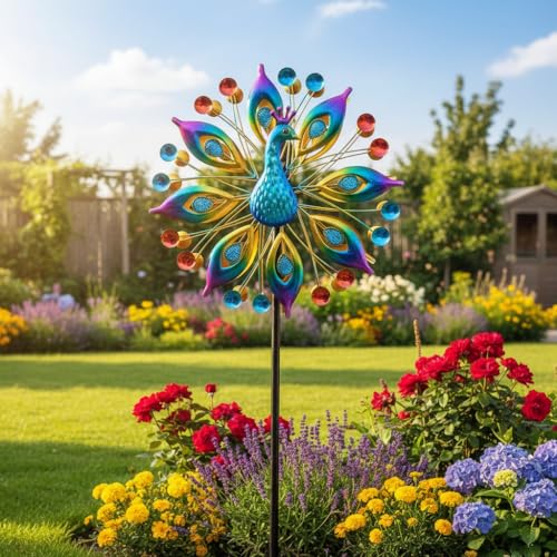 Peacock Outdoor Wind Spinner (Yellow)