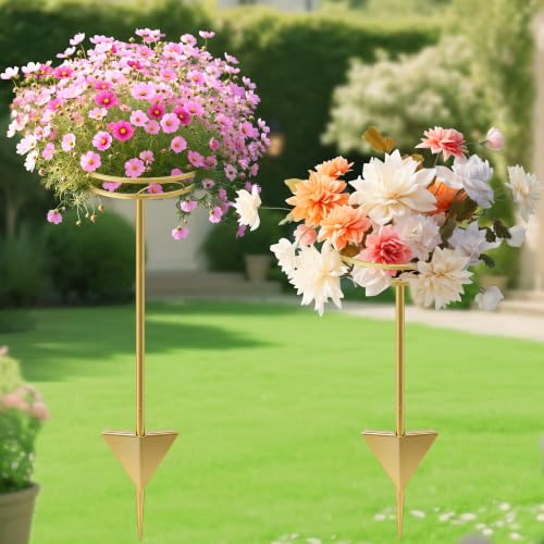 2 Pack Adjustable Outdoor Flower Pot Stand (Gold)