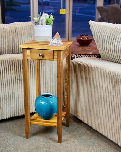 2 Tier Solid Acacia Plant Stand w (Natural)