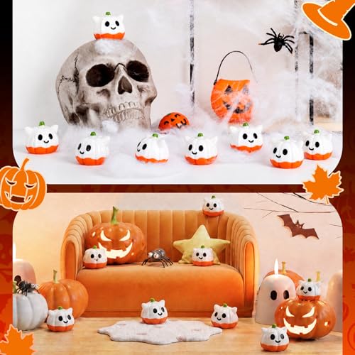 50 Pcs Halloween Mini Ghosts Figurines Resin Tiny Ghosts (Pumpkin)