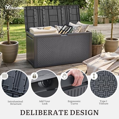 95 Gallon Large Outdoor Deck Box (Dark Gray / 90 Gallon Maze Pattern)