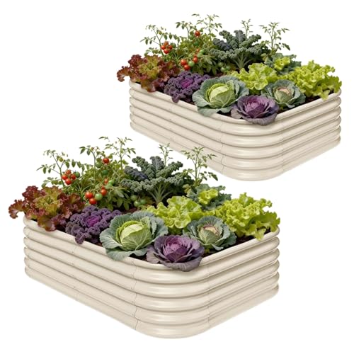 2 Pcs 6x4x1.5ft Galvanized Raised Garden Bed (Beige / 6x4x1.5ft)