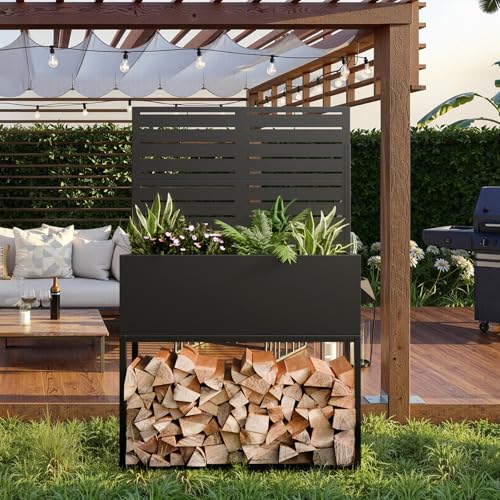 Metal Planter Box with Trellis (Black / 55"H x35"W)