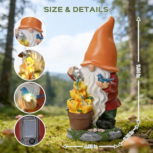 Solar Gnome Statue Outdoor Decor for Mother's Day (Orangegnome)