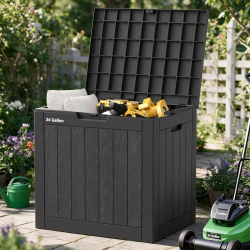 34 Gal Outdoor Storage Box Waterproof Lockable (34 Gallon / Black)