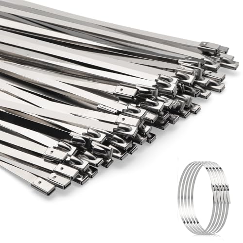 304 Stainless Steel Zip Ties 11.8 Inch Heavy Duty Metal Cable Ties 100 Pcs (100 Count)