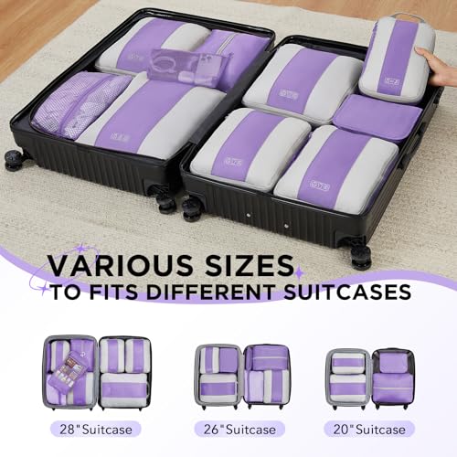 10 Set Compression Packing Cubes for Travel Essentials (Light Purple)