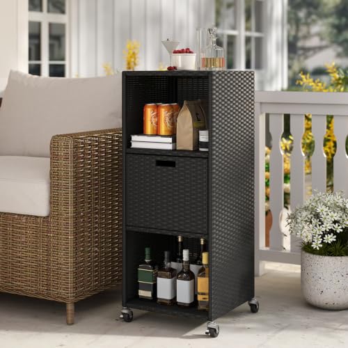 Rattan Outdoor Storage Cabinet (Black)