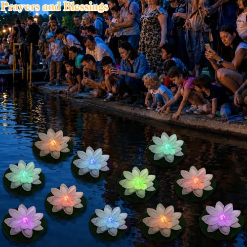 12 PCS Waterproof Floating Lotus Lights (Multicolor+Dragonfly / 5 inch)