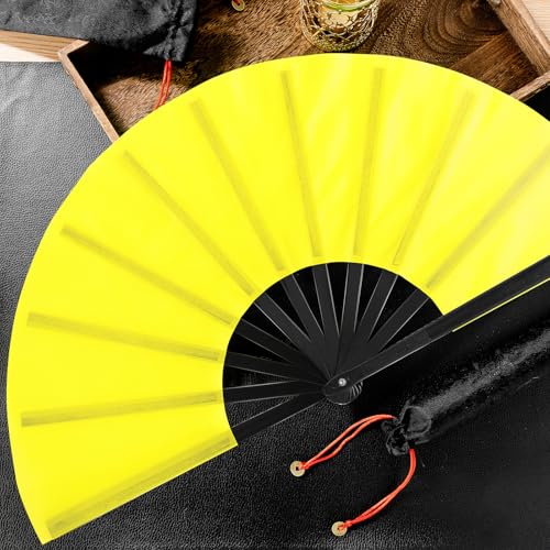 2 Packs Large Folding Hand Fans (Green and Yellow)