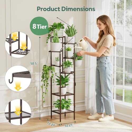8 Tier Brown Plant Stand with Grow Lights (Brown / 8-Tier with grow light)