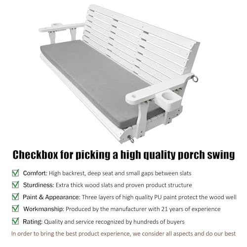 Wooden Porch Swing (Pure White / 5.5 FT Extra Large)