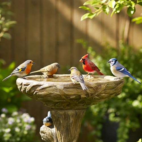 25.5” H Fibre Reinforced Concrete Bird Bath with Birds for Garden (wooden with bird)