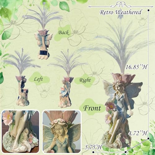 Fairy Garden Decor Statue Solar Fairy Garden Statues With Fiber Optic Light (White Fairy)