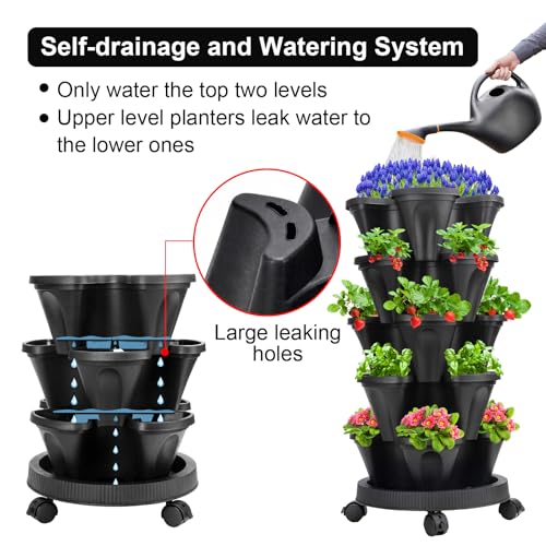 Vertical Planter Tower (Black / 5 Tier)