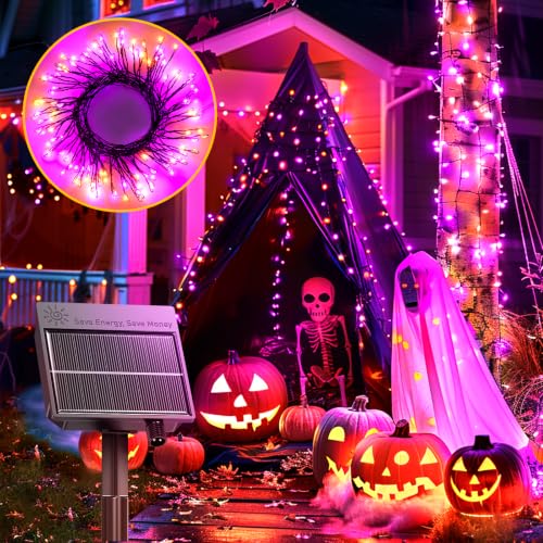 240 LED Solar Halloween Lights Outdoor Waterproof IP65 (Orange & Purple / 19.6Ft)
