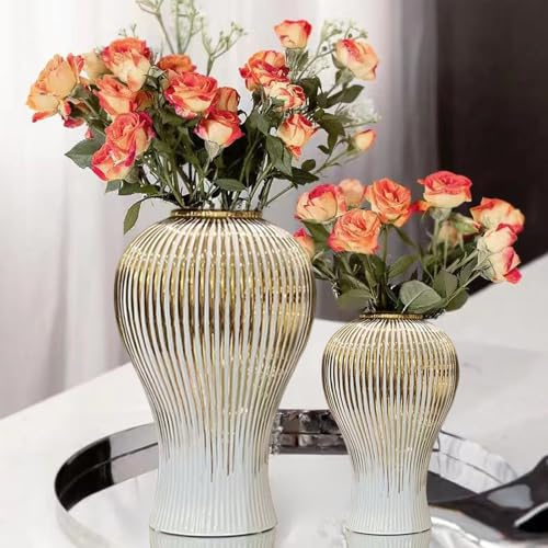 Ginger Jar White Gold Ceramic Vase Large Handmade Porcelain Vases with Lid