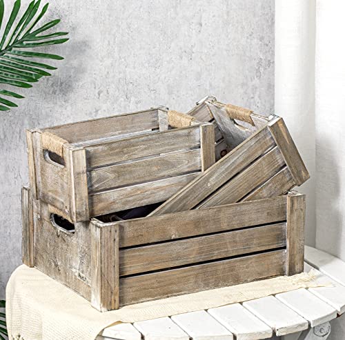 Set of 3 Rustic Wood Nesting Crates (Rustic Gray)