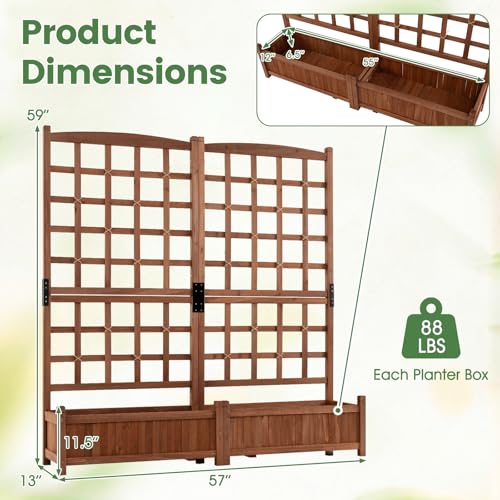 Wooden Raised Garden Bed with Trellis (Brown / 57"Lx13"Wx59"H)