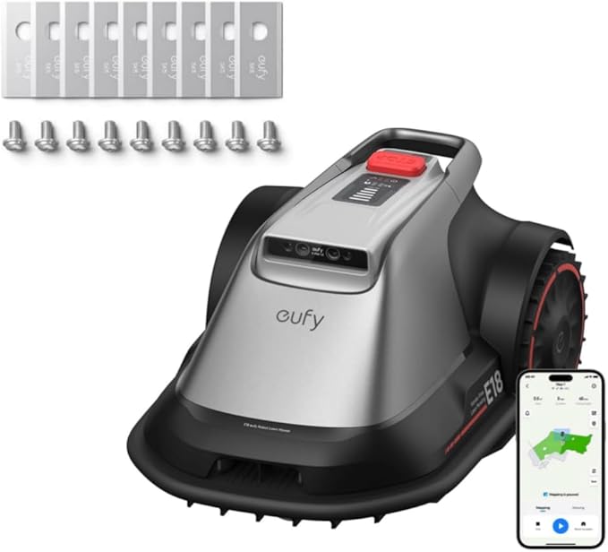 eufy E18 Robot Lawn Mower,Max 0.3 Acres,Wireless Robot Mower with Auto Mapping,Vision Navigation,Multi-Zone Management + Official Accessories: Replacement Blades Box with 3*(9 Lawn Mower Blades and 9