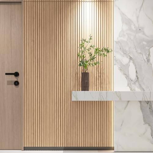 108 x 5.7 Inch Slat Solid Wood Wall Paneling for Interior Decor (8Pcs-108 x 5.7 Inch / Slat Oak)