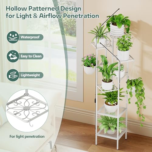 8 Tier White Plant Stand with Grow Lights (White / 8-Tier with grow light)